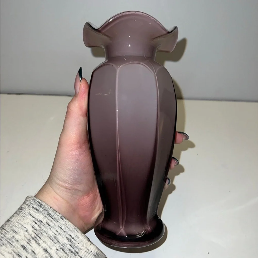 Vintage Cased Glass Vase Amethyst White and Clear Paneled Purple Cased Glass